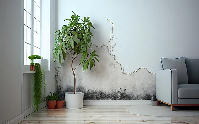 Eine Wohnung benötigt nach einer Überschwemmung eine Wasserschadensanierung.